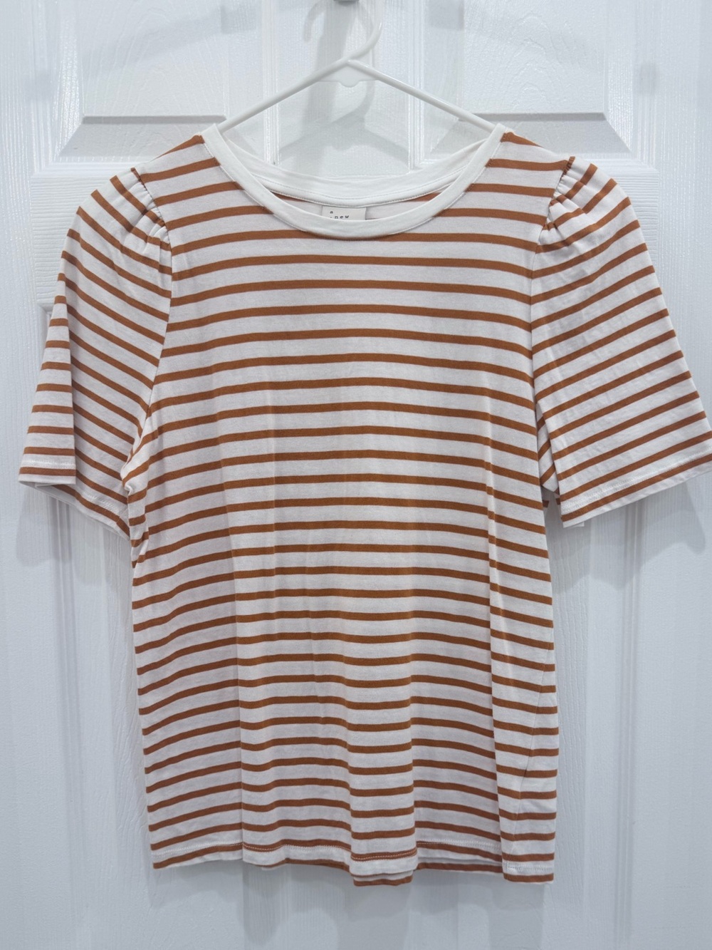 a new day Cream and Rust Striped Short Sleeve Tee